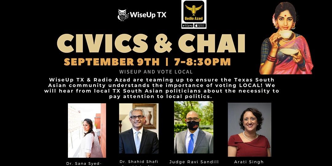AACCC_ATX's tweet photo. #Repost Join WiseUpTX &amp; Radio Azad to learn the importance of voting in local elections! Panelists include Dr. Shahid Shafi, City Council Member for Southlake, TX, and Judge Ravi Sandill, Judge of the 127th Civil District Court in Harris County. Register: https://t.co/epF7ZhdHyM https://t.co/eGRMQBx9wH