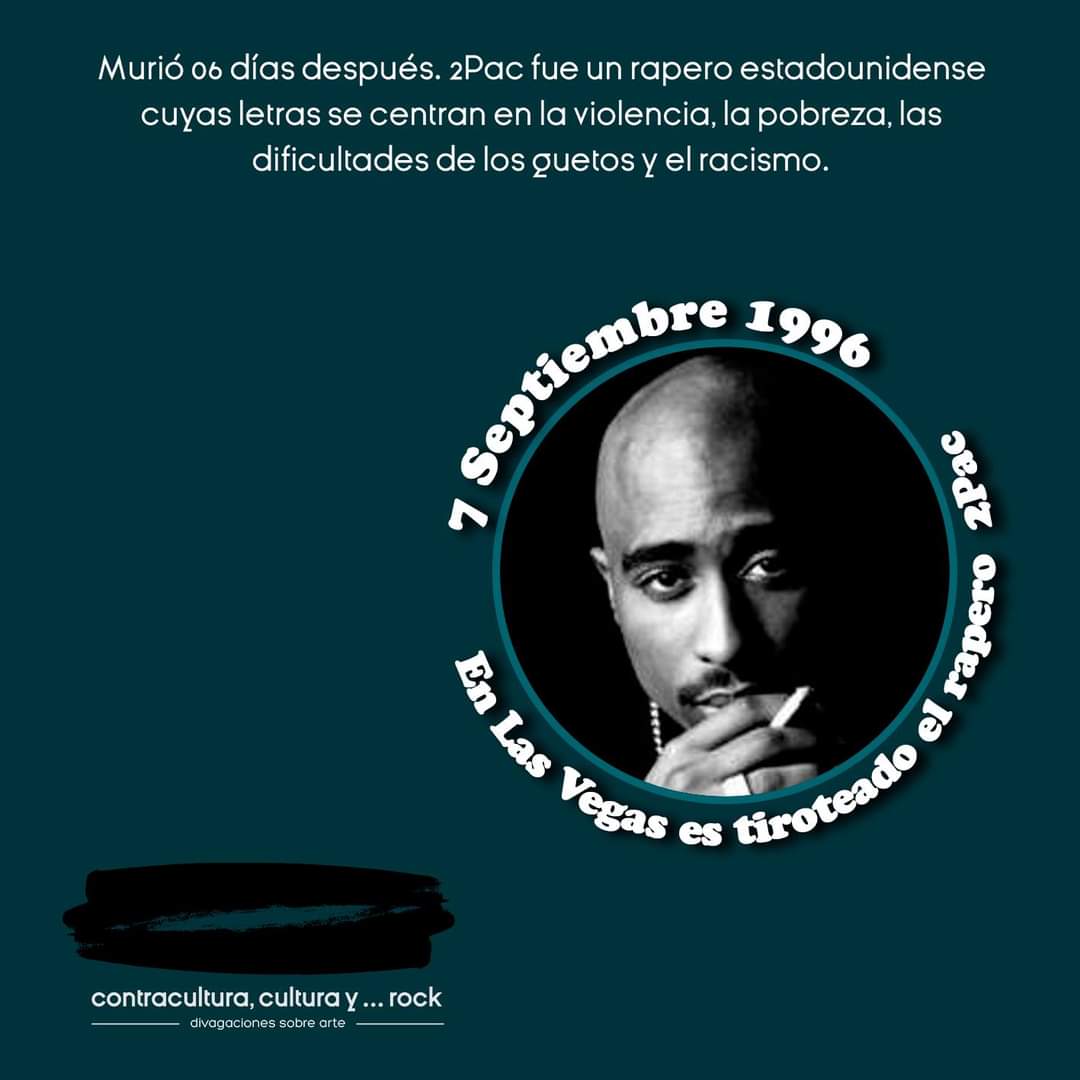 MezcalRocks's tweet photo. Un día como hoy pero de 1996 en Las Vegas (EUA) es tiroteado el rapero  2Pac. 

#undíacomohoy #contracultura #cultura #rock #divagacionessobrearte #septiembre https://t.co/zGAfDuljFq