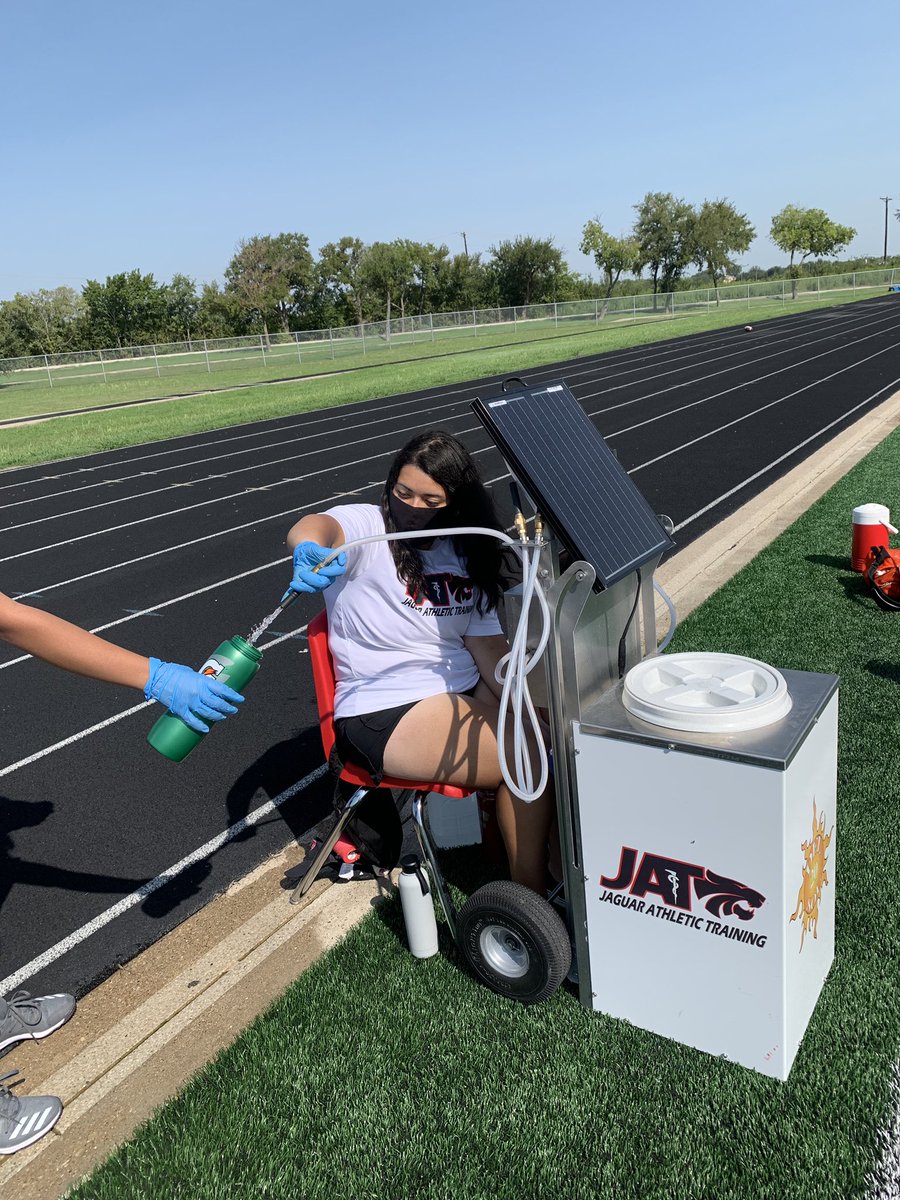 HornJATS's tweet photo. “Official” first day back at FB 🏈 & it looked a little different but it was a great day. The credit goes to all my students who adapted to the changes and made sure to keep our players safe and hydrated! I’ve got the best student staff in the state! @HornJagsRecruit #FBisBack https://t.co/xQ5f5bJhcM