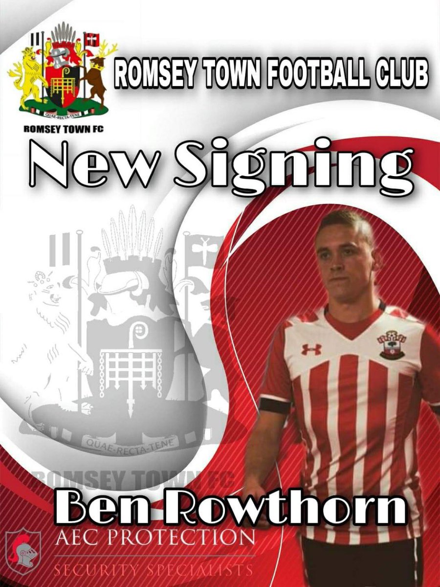 Romseytownfc1's tweet photo. Romsey Town Football Club are delighted to announce the signing of Ex Southampton, Truro &amp; Dorchester player Ben Rowthorn. We look forward to welcoming him to the @AecProtection ground! Up the Town 🔴⚫️ Thanks to @90MinutesMore for the graphic! https://t.co/XehNdJsLsP