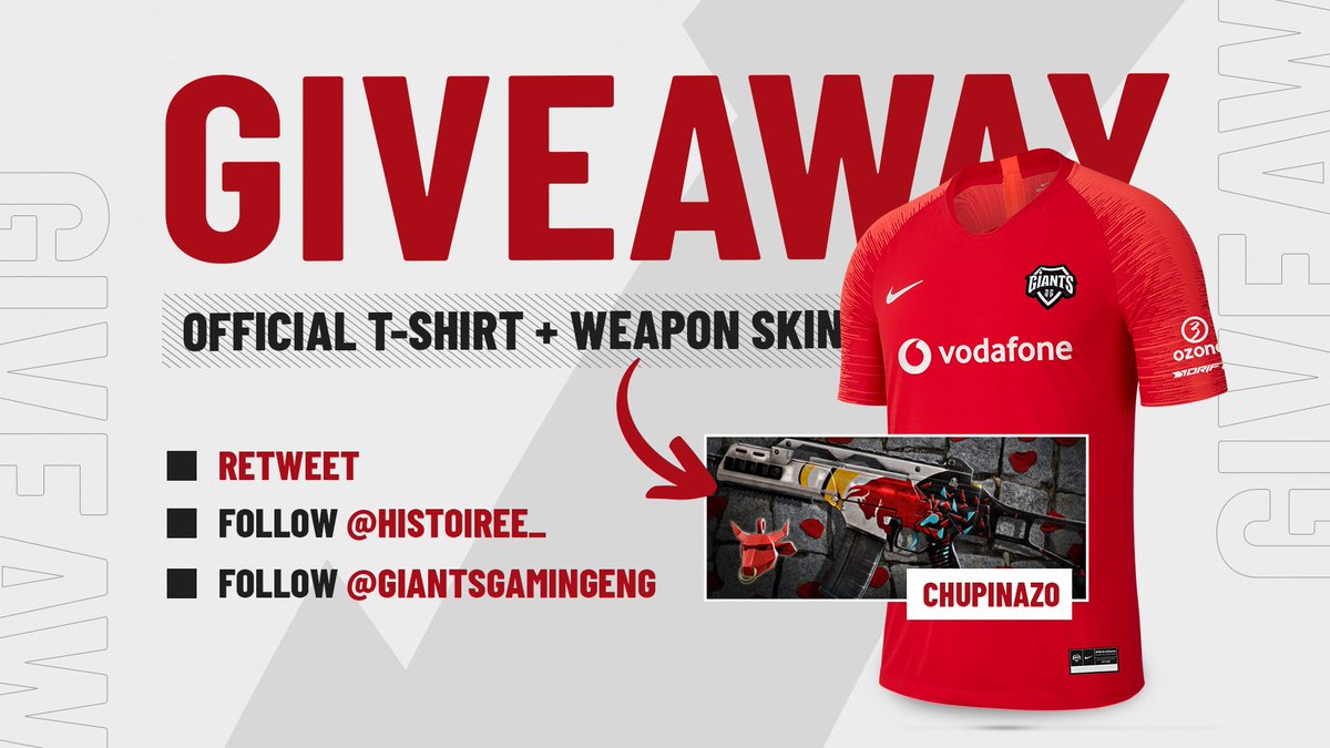 Jo_R6S's tweet photo. [GIVEAWAY] 🥳

Winner GETS BOTH:
🪙 Chupinazo "Red Bull" Skin Code
🪙 Giants Gaming Official T-Shirt

To Join:
➡️Follow me @Histoiree_ 
➡️Follow @GiantsGamingENG 
➡️Retweet this post
➡️Tag 1 friend

I will be drawing the winner on 17 September.

Good luck to everyone! https://t.co/7ZxobF10fM