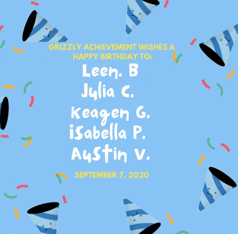 LOHSachievement's tweet photo. Grizzly Achievement would like to wish a very happy birthday to Mrs. Matsunaga and these grizzlies! We hope that you all enjoy celebrating today💛🎉 https://t.co/oCQG310fou
