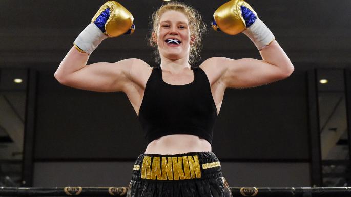 Hannah Rankin, from Luss, claims the Women’s IBO world superwelterweight title in Paisley, June 2019.