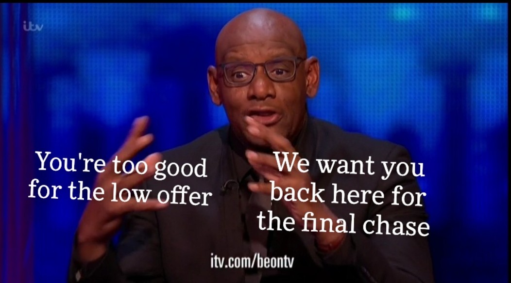 notthechase's tweet photo. Every contestant when Bradley asks the team #TheChase https://t.co/oGs7VPeUNN