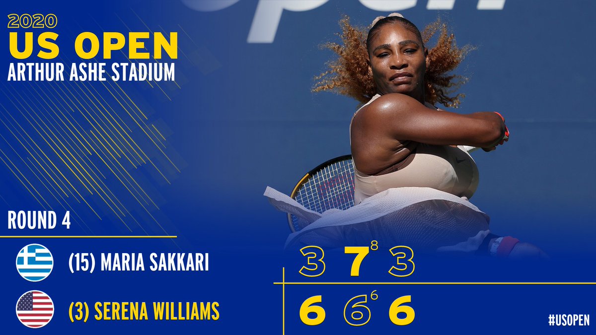 usopen's tweet photo. An incredible comeback from an incredible champion.

@serenawilliams rallies from a break down in the third set to advance to the quarterfinals! #USOpen https://t.co/w5jM9YuSTl