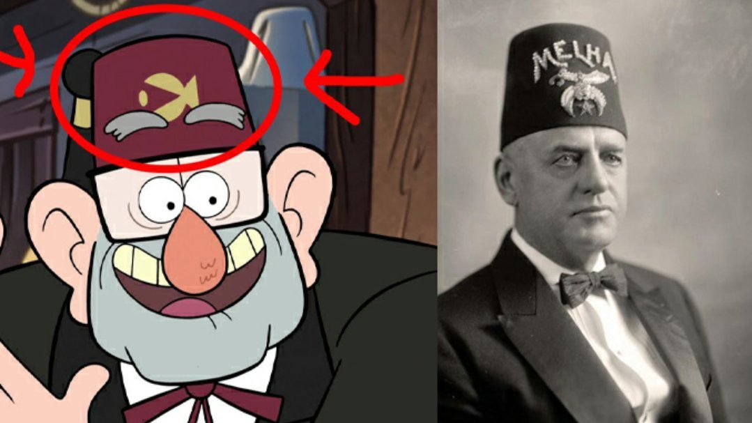 The show actually contains a lot of occult symbolism, far too much to present all in this thread. There are many all seeing eyes and Masonic symbols hidden in the scenery. Below you can see one of the main characters dressed up to resemble a Shriner, a member of a Masonic order.
