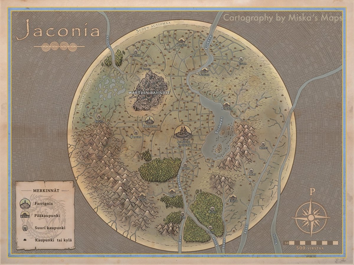 MiskasMaps's tweet photo. I don't do world maps very often, but when I do they might turn up like this one here.
This map is for the upcoming 2nd edition of Finnish #Praedor #ttrpg by Ville Vuorela, based on comics by Petri Hiltunen.
#rpgartist #worldmap #fantasymap #worlddesign https://t.co/MMEBVFd8i3