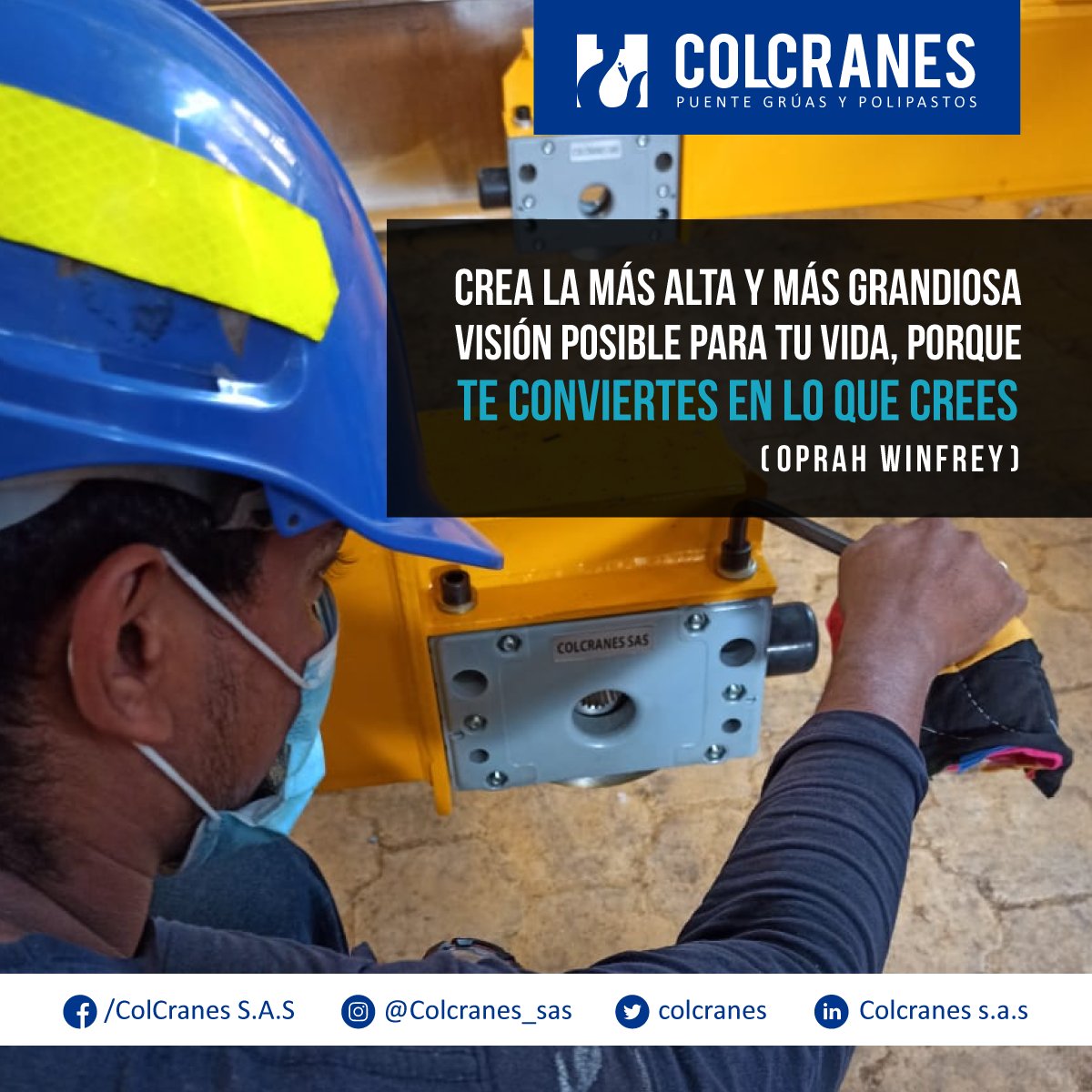 colcranes's tweet photo. No existen trucos, toma tiempo construir una mejor y más fuerte versión de ti mismo.

COLCRANES S.A.S les desea un excelente y muy productivo inicio de semana. 
#Lunes #InicioDeSemana #Colcranes #Carga #Izaje #PuenteGrua #Polipasto #Crane #FamiliaColcranes #TrabajoEnEquipo https://t.co/GMkbwUBMkD