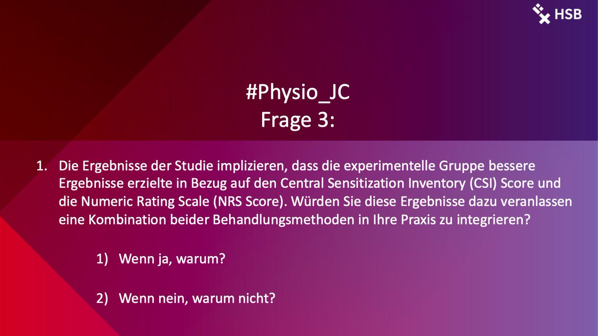 Weiter gehts mit Frage 3: #Physio_JC  #journalclub #Wissenschaft #physiotherapy #LearningNeverStops