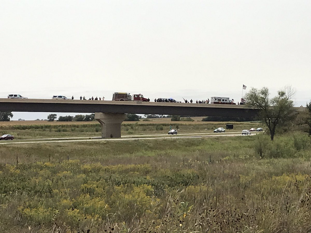 Nearly every overpass between Omaha and Lincoln looks like this. 

Amazing support by so many for <a href="/Lincoln_Police/">Lincoln Police</a> Investigator Herrera to line the escort route.