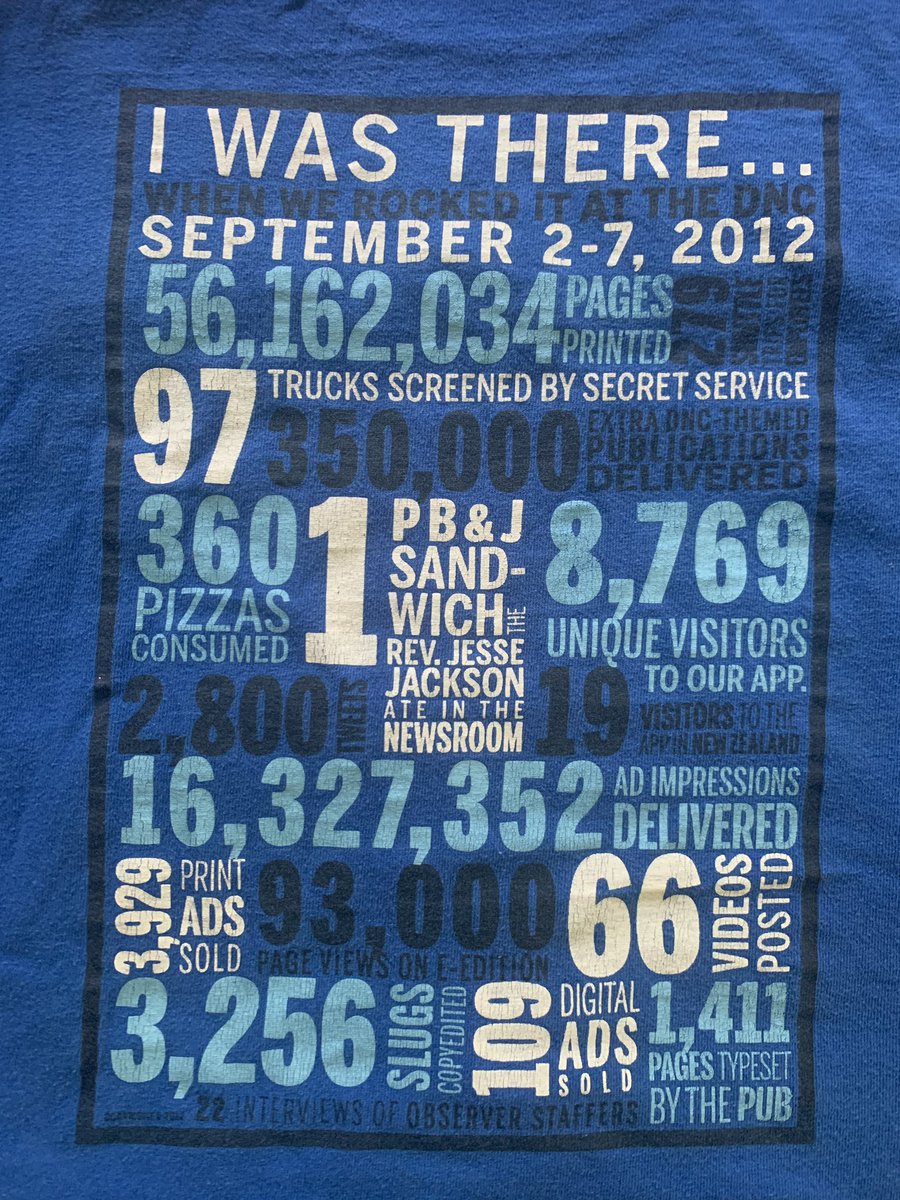 vizjourno's tweet photo. I found this in my old t-shirt drawer today. If I could only explain to whoever made this shirt what 2020 in the newspaper business would be like. #DNC2012 #2020mood #ncpol https://t.co/FjYM7kSPKL