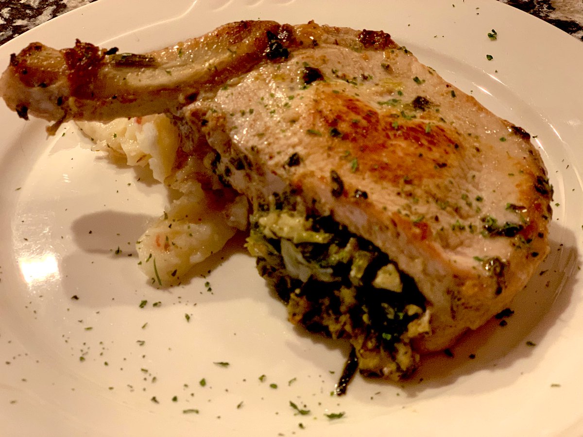 seib_matthew's tweet photo. Lunch special for the week @Carmel_WB drenched pork chop stuffed with sautéed spinach and onions served over warm German potato salad. @SiehlTim @nolafoodguy @TrilogyLiving #operation930 https://t.co/LamUTYdry9