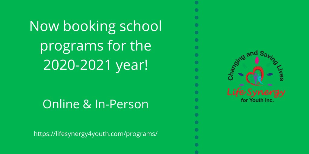I'm booking school programs for the 2020/2021 year (both online and in-person! For more information and to host me in your child's school, please visit lifesynergy4youth.com