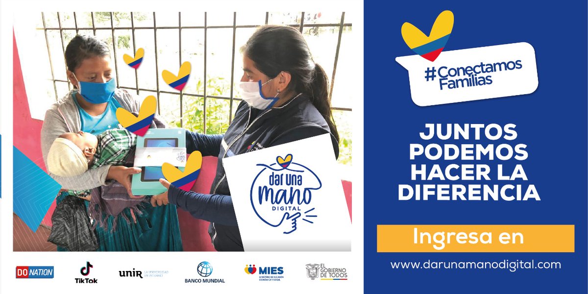 Únete por la #InclusionDigital 👍📶 Ingresa a darunamanodigital.com y elige la opción con la que más te guste ayudar #ConectamosFamilias

@ivan_grandam 
@inclusionecuador 
<a href="/donation_gives/">Fundacion DoNation</a> 
@uniruniversidad 
<a href="/BancoMundialLAC/">Banco Mundial | América Latina y el Caribe</a>  
<a href="/tiktok_espanol/">TikTok Español</a>