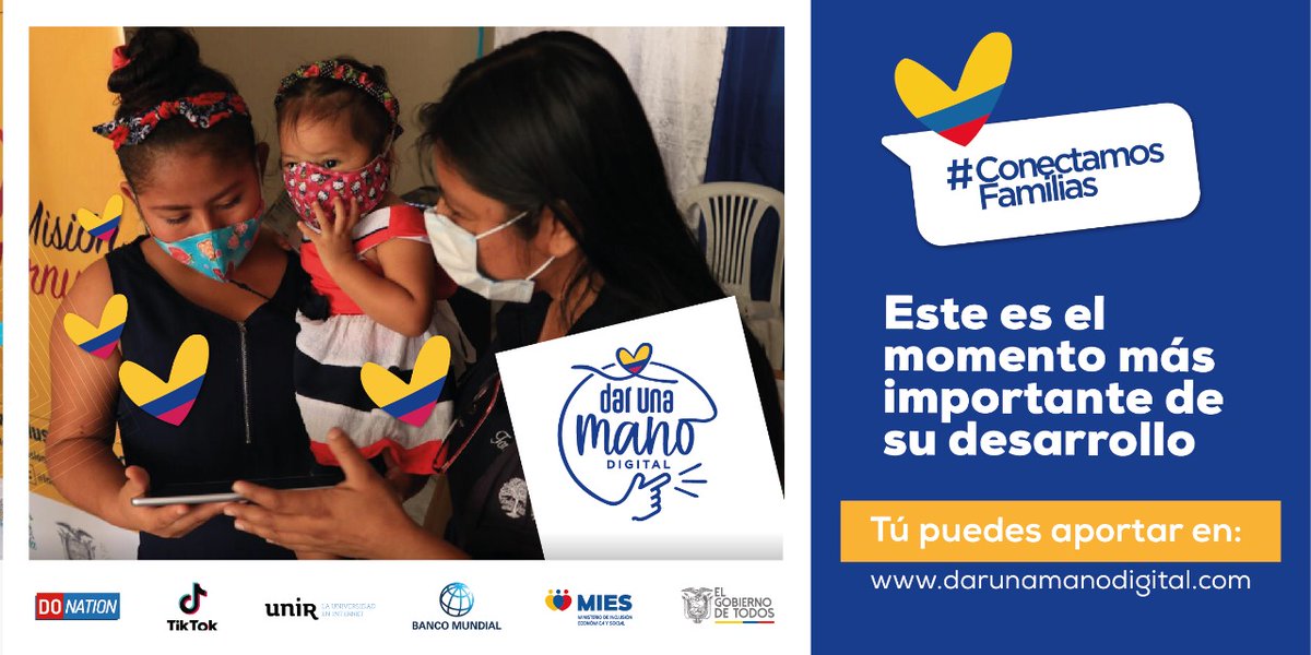 #ConectamosFuturo para niños y niñas de nuestro país 📶 Con tu ayuda llegaremos a más familias 👍 Dona en darunamanodigital.com
#ConectamosFamilias 

@ivan_grandam 
@inclusionecuador 
<a href="/donation_gives/">Fundacion DoNation</a> 
<a href="/tiktok_espanol/">TikTok Español</a> 
<a href="/BancoMundialLAC/">Banco Mundial | América Latina y el Caribe</a>  
@uniruniversidad