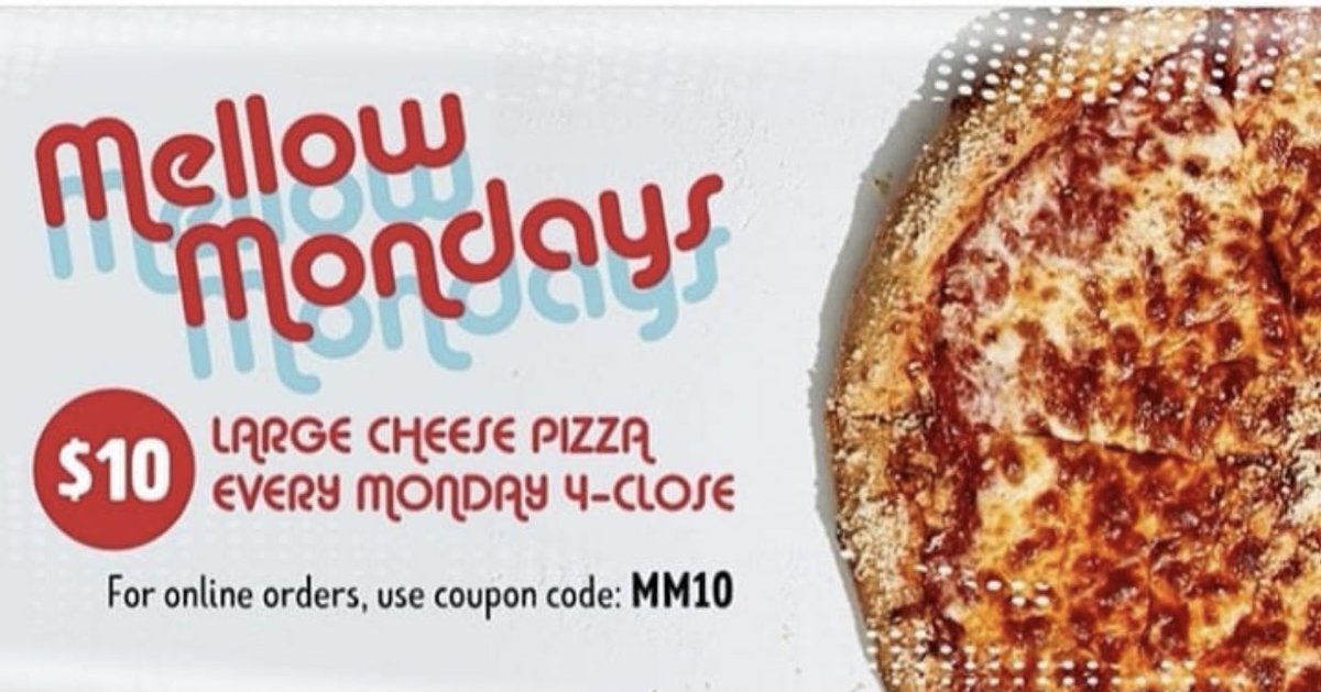 Not wanting to cook tonight? Let <a href="/MMBallantyne/">Mellow Mushroom</a> cook for you! They have $10 large cheese pizzas from 4-close🍕