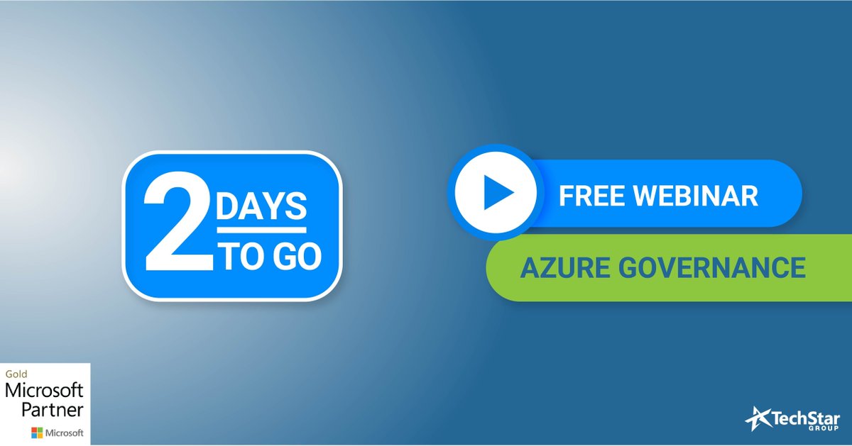 techstar_group's tweet photo. 2 days left for our #AzureGovernance webinar!
Learn about policies, blueprints, tags, and more. Join our #free webinar on September 9th to learn these tips and tricks.
Register here - https://t.co/QgJgUeVq1V
#Microsoft #TechStarGroup #Azure #MicrosoftAzure #CloudComputing https://t.co/VdfTjtVwxn