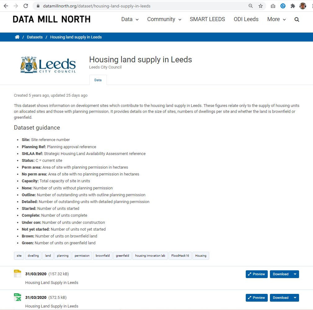 Hello everyone --- I've not talked about one of my favourite  #opendata sets for a while --- it's this one, the Leeds Housing Supply spreadsheet on  @DataMillNorth. It's a list of about 50,000 homes completed in Leeds since 2000! Lots of details, lots of timelines, ownership etc...