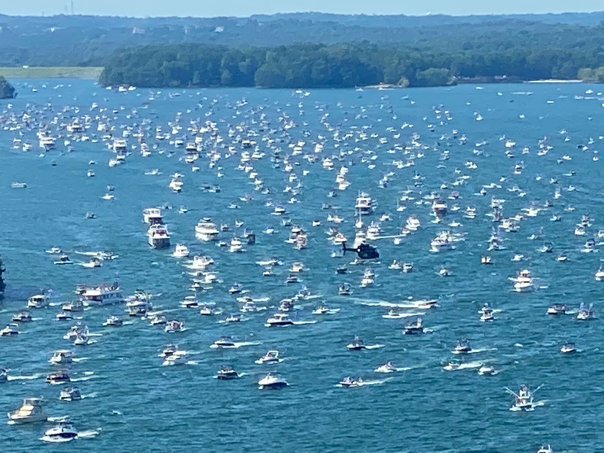 VernonForGA's tweet photo. This is an aerial view of the boat parade for @realDonaldTrump yesterday at Lake Lanier in Georgia. It also included Black supporters. The silent majority is about to get “Lit!” @JoeBiden is about to get “Trumped!” @DJTMentionsBot @TeamTrump @BlackVoices4DJT @GOP https://t.co/NmkqbjJhKX