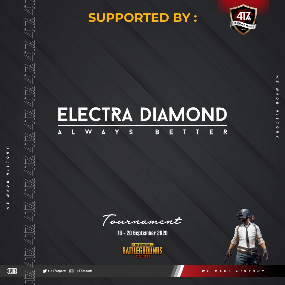 417 TOURNAMENT - PUBG MOBILE (OFFLINE)
PRIZEPOOL : Rp. 5.000.000
- Detail Tournament
 • Battle day : ( Offline )
   18 - 20 September 2020
Untuk Info Lebih Langsung Hubungi
CP :  082340803837 ( Febry )
          08981016784 ( Ariel )

WE MADE HISTORY

#pubgmobile #pubgindonesia