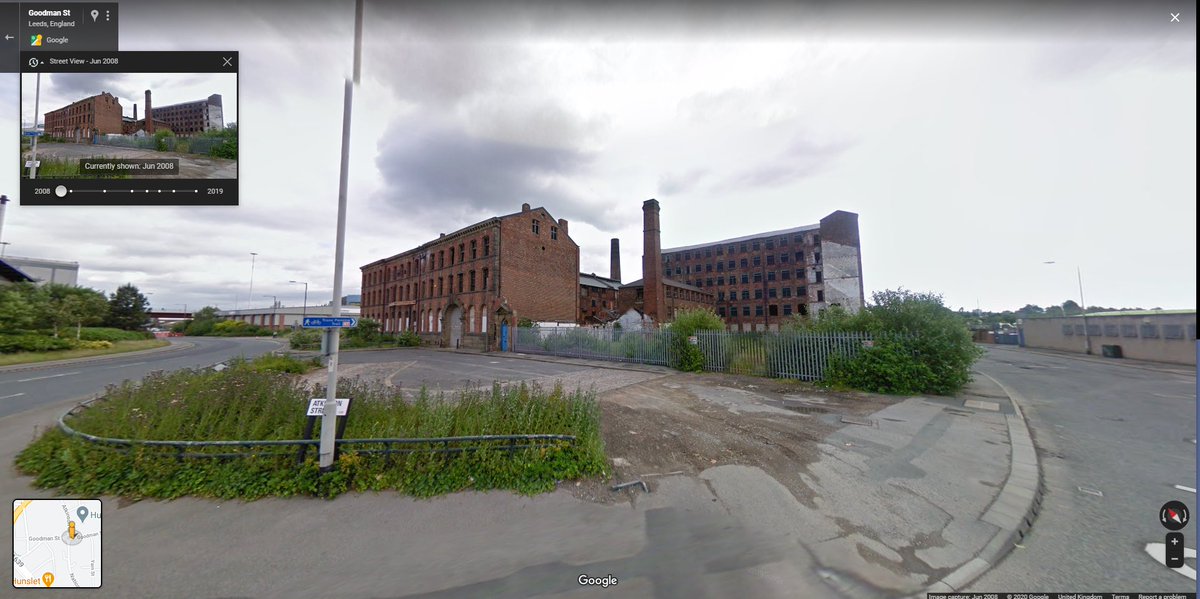 You can zoom around the area yourself if you like. Here it is in Jun 2008, no-one else living nearby, though the nearest pub is an Old Leeds beauty The Garden Gate, one of very few remaining old buildings on an estate that I guess was cleared of its slums before I was born.