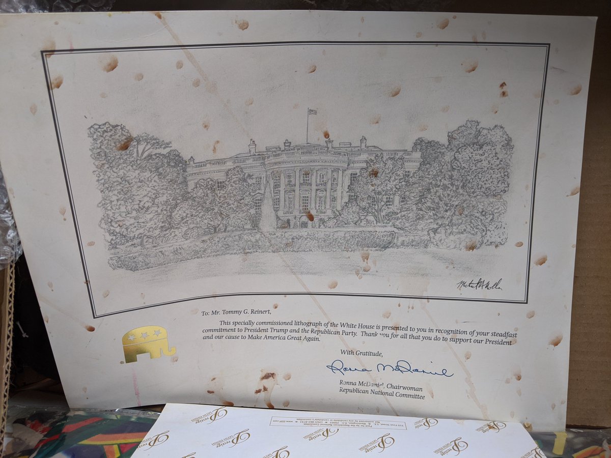 NateReinert's tweet photo. @POTUS my dad past away last month. He was quite the supporter! Looks spilled on. He even had the #MakeAmericaGreatAgain Christmas ornament hat! #goingthroughdadsstuff https://t.co/F3AJm2dRjP
