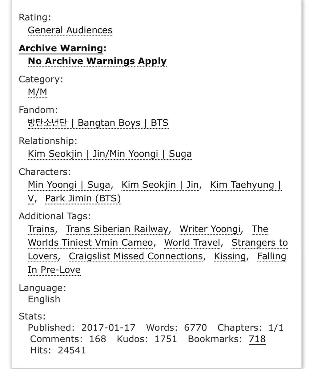 » until there are no more cities
– seokjin/yoongi
– writer yoongi, trans siberian railway, strangers to lovers, falling in pre-love, poetry about seokjin
📚: archiveofourown.org/works/9372395#…