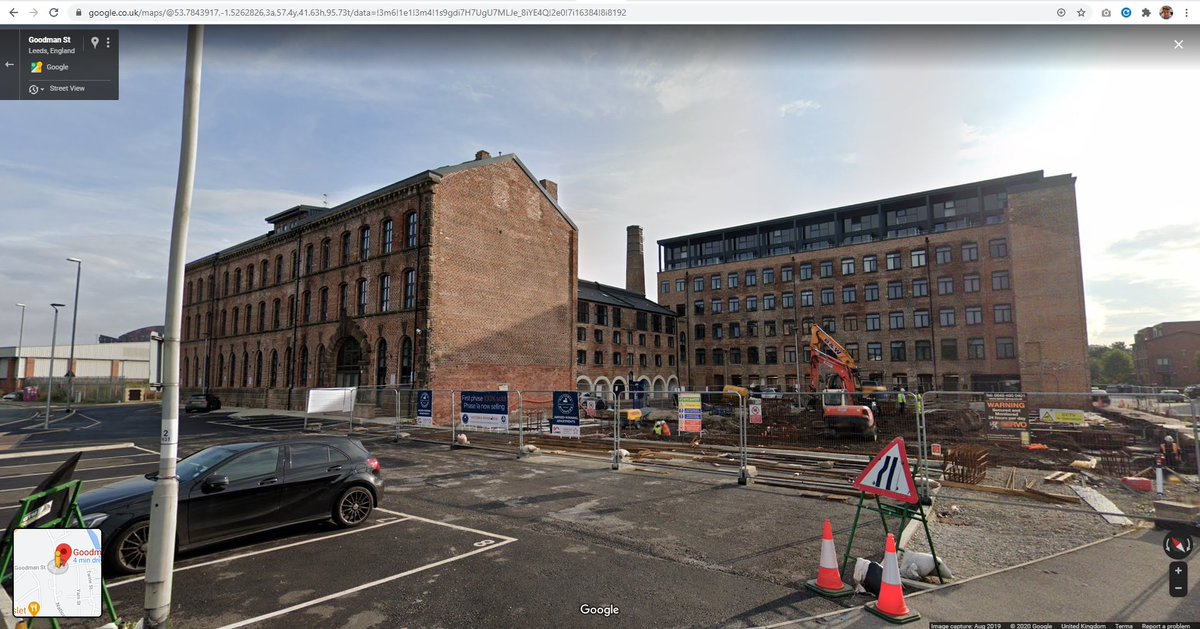 Zoom forward to today (the Streetview's from a year ago) and you can see what a beautiful job they've done of it. There's still no tram, but Leeds has since been badly flooded, and then had at least two flood defence schemes completed. The site is preserved. The flats are built.