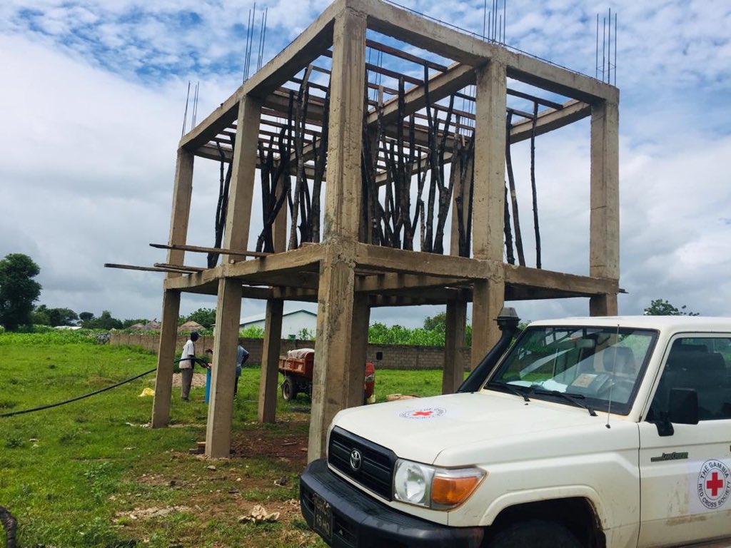GambiaRedCross's tweet photo. Happy to share with you’ll that the construction of the portable drinking water funded by the #HSSG Project is in progress in #URR &amp; #CRR. 

Our technical team continue to conduct quality check at every major stage. 

Thanks to @SolHEALTHteam &amp; #UBONE for the partnership. https://t.co/onvzKxGjtV