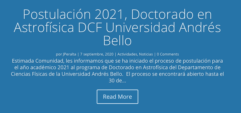 DcfUnab's tweet photo. Hasta el 30 de septiembre están abiertas las postulaciones al Doctorado en Astrofísica del DCF UNAB, más información en el sitio https://t.co/RopoSY8ygj https://t.co/yMfzIywYCF