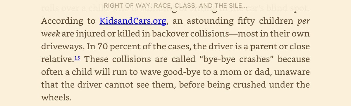 More Americans are buying larger and larger vehicles, and are killing their kids with them... These injuries/deaths are largely not included in official traffic deaths, bc they aren’t on roadways.