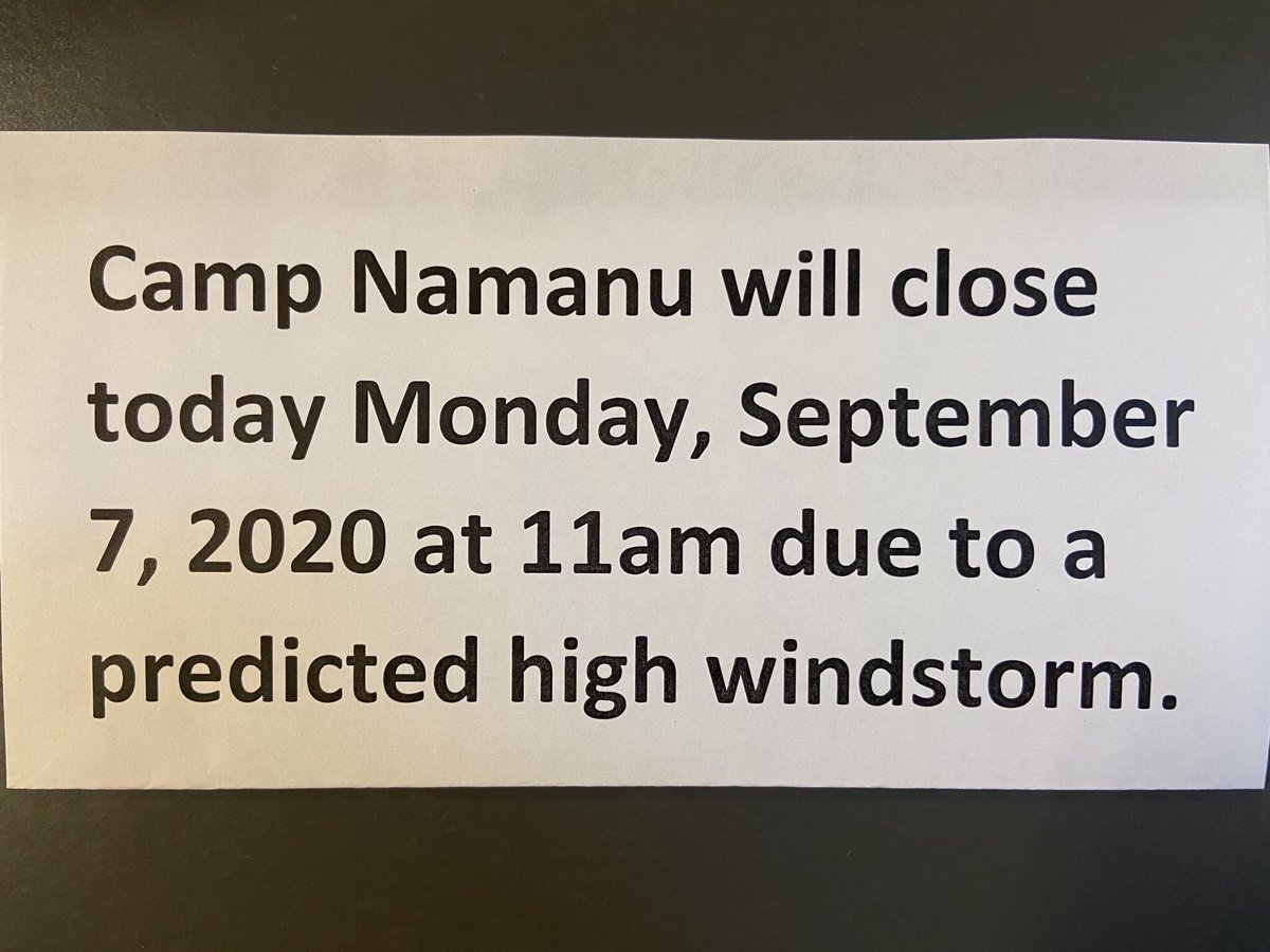 This is not ideal but safety is our number one priority. With the current storm predictions threatening record winds we have decided to close Camp Namanu for at least the next 24 hours. Watch here for updates, and stay safe all!
