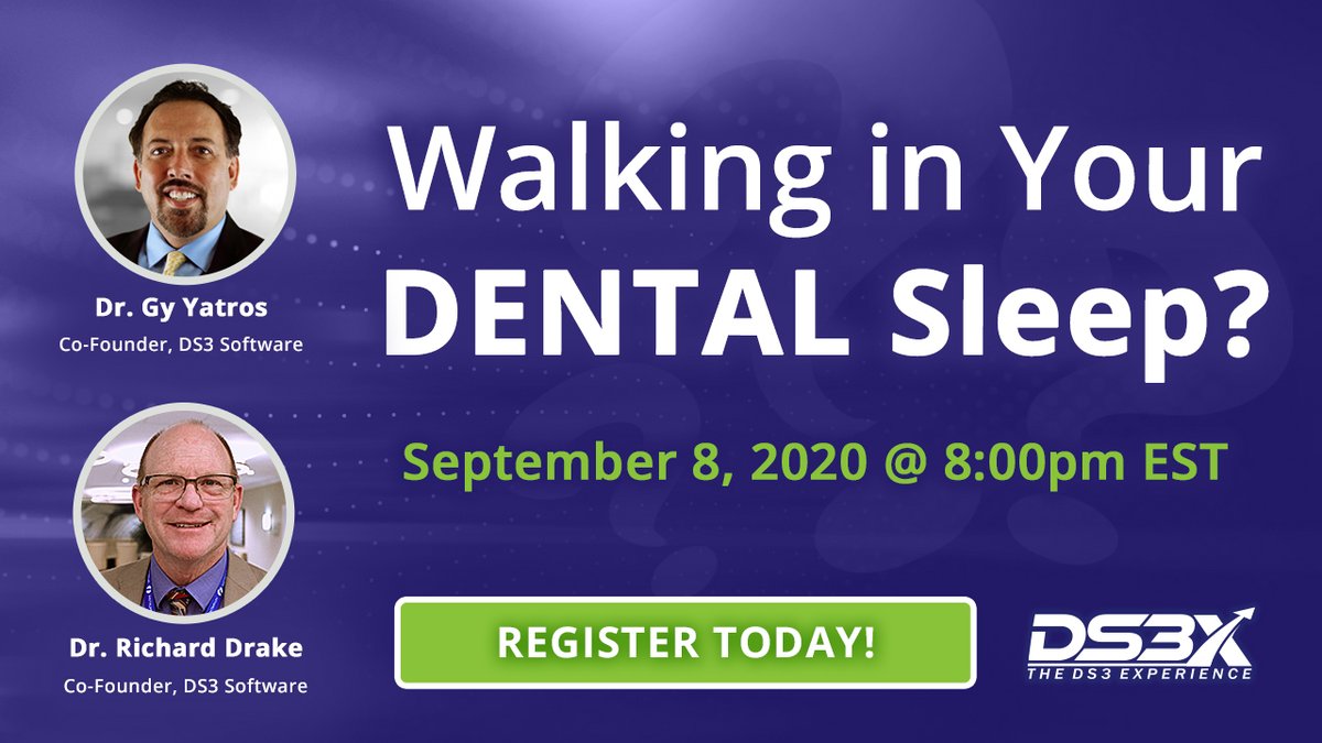 DS3experience's tweet photo. FREE WEBINAR: Walking in Your DENTAL Sleep? Here’s your wake-up call!

Are you struggling in your dental practice with all the new PPE regulations and restrictions? Join us this Tuesday, September 8th, to learn more about dental sleep medicine. https://t.co/b6UTOGZlwn https://t.co/BajzE52df9