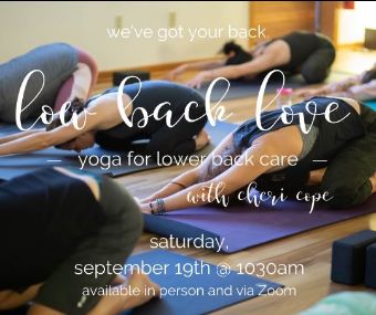 CheriCope's tweet photo. September Yoga Offerings! - https://t.co/mqTHm6zHNX Low Back Love Workshop - Saturday, Sept. 19th at 10:30 am. https://t.co/HfxfWnOMa7