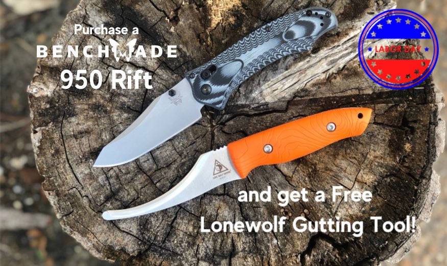 KnifeworksInc's tweet photo. Happy Labor Day Everyone! You still have all day with some deals you donโt want to miss! Sales will end tonight @ 11:59 pm CST!!
Get a Lonewolf Gutting Tool for FREE with the Purchase of Benchmade 950 Rift!
#benchmade #benchmaderift #bmrift #benchmadeknife #benchmadeknives https://t.co/RYtfskl82P