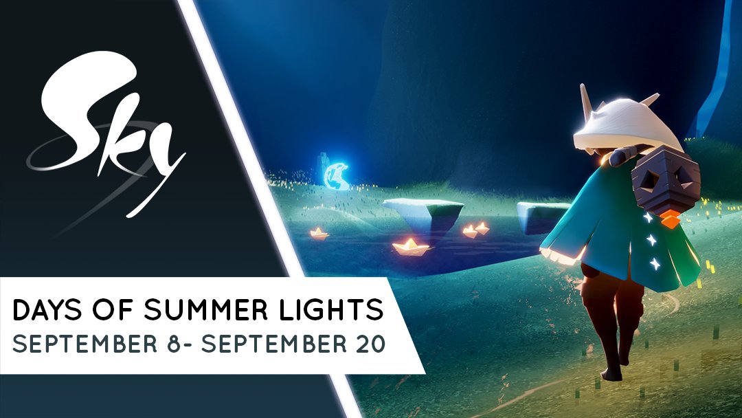 thatskygame's tweet photo. Starting with the next reset at 00:00 PDT, help us celebrate #thatskygame's newest holiday event — Days of Summer Lights! Visit the Sleepy Traveler's boat in Home to claim your spells and try out the new content:

⛵️3 free Message Boat spells
🌟2 free Summer Lantern spells https://t.co/Dv9077O2o3