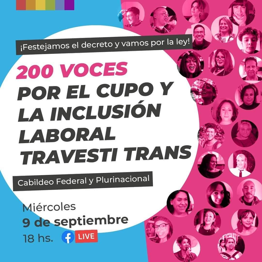 LaCorrienteAlt1's tweet photo. Este miércoles 9 de septiembre a las 18 hs. por Facebook Live ¡celebramos el decreto y vamos por la Ley! Convocamos a la primera jornada de Cabildeo Federal y Plurinacional por una Ley Nacional de Cupo e Inclusión Laboral Travesti Trans.
#CupoLaboralTravestiTrans https://t.co/NkBWQMtiuo