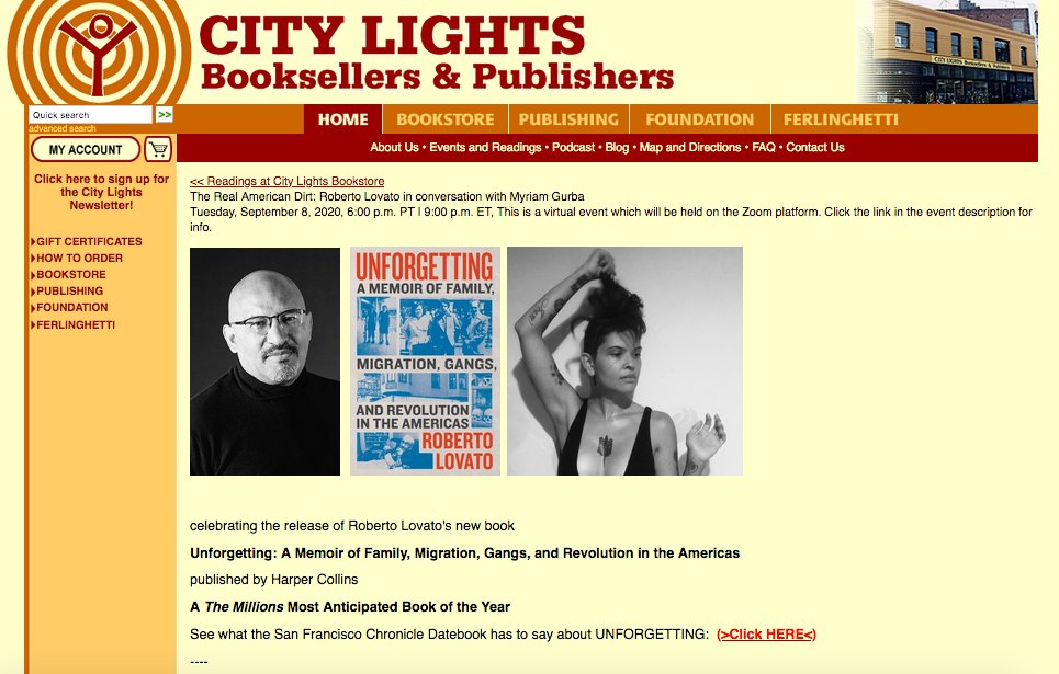 PLZ SHARE: Come celebrate Unforgetting &amp; our contd efforts to smash the silencing. Join th 1 &amp; only <a href="/lesbrains/">Myriam Gurba Serrano</a> &amp; me as we map th underworld of U.S. politics,culture &amp;, yes, revolución .Free,but u must register for this Tues Sept 8, <a href="/CityLightsBooks/">City Lights Books</a> event citylights.com/info/?fa=event