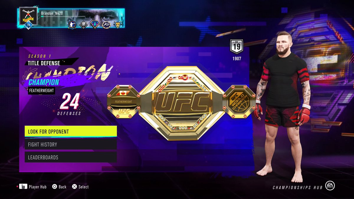Brandon94420's tweet photo. Long grind, but I made it! #Division19 #UFC4 @EASPORTSUFC @MMAFRoO @SebChantre https://t.co/roBwzG0GVh