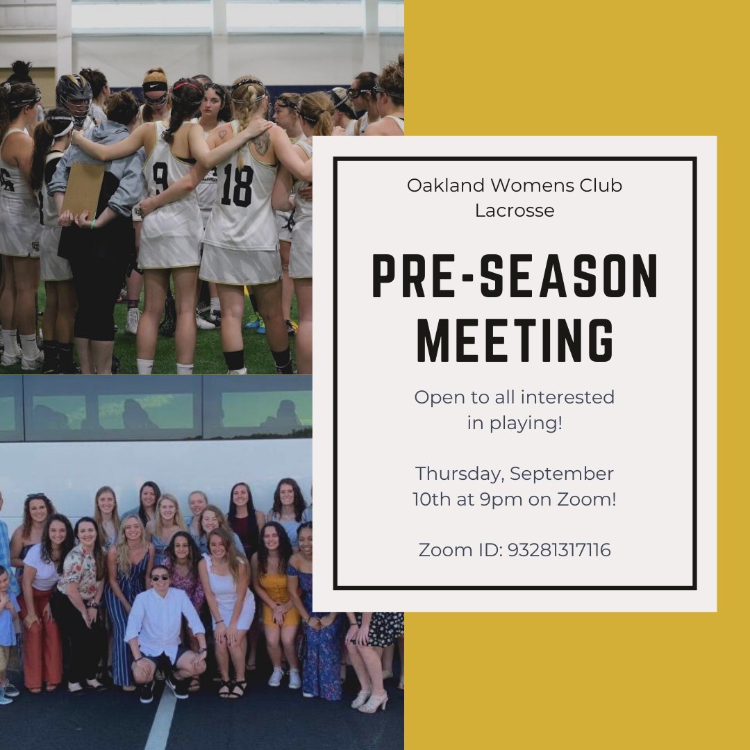 🐻PRE-SEASON PLAYER INTEREST MEETING🐻

We are holding a player interest meeting THIS THURSDAY AT 9pm on Zoom! 

Meeting is open for ALL those wanting to play lacrosse this fall!

Link to zoom meeting is in our bio, and the passcode to join: 922282 🐻