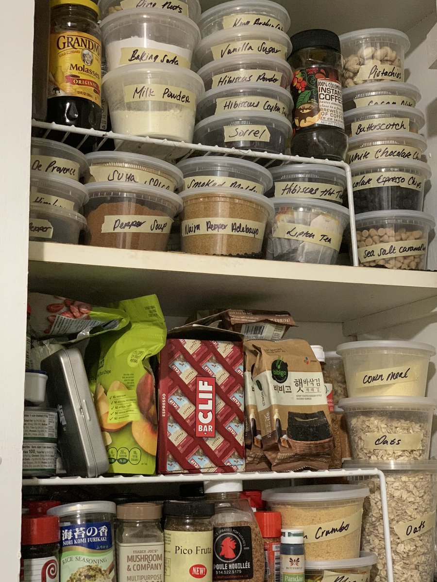 4 hours and one 55 piece package of deli containers later, I have a pantry that is still too packed to be organized but at least I know where to find all 8 different types of flour and 6 different types of baking chips  #humblebragdiet