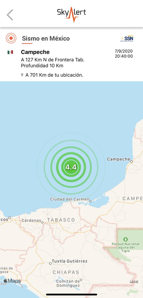 Inusual sismo (poco frecuente) en el Golfo de México magnitud 4.4 (SSN).

No se reportó percepción.