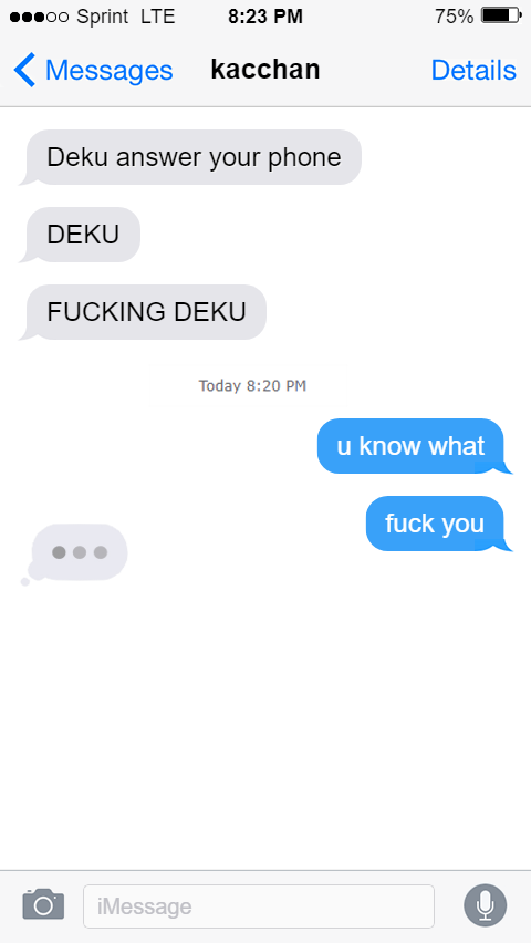 Izuku huffs and switches text chats.