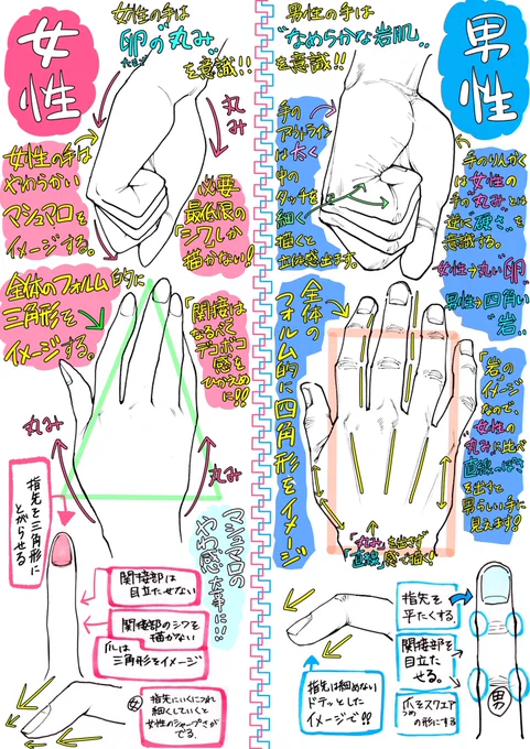 《女性と男性の手の違いを描くコツ》 