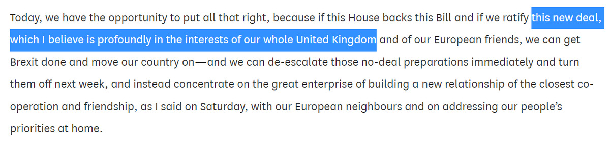 22 October 2019: "this new deal... I believe is profoundly in the interests of our whole United Kingdom" ( https://bit.ly/35ZfoE8 ).