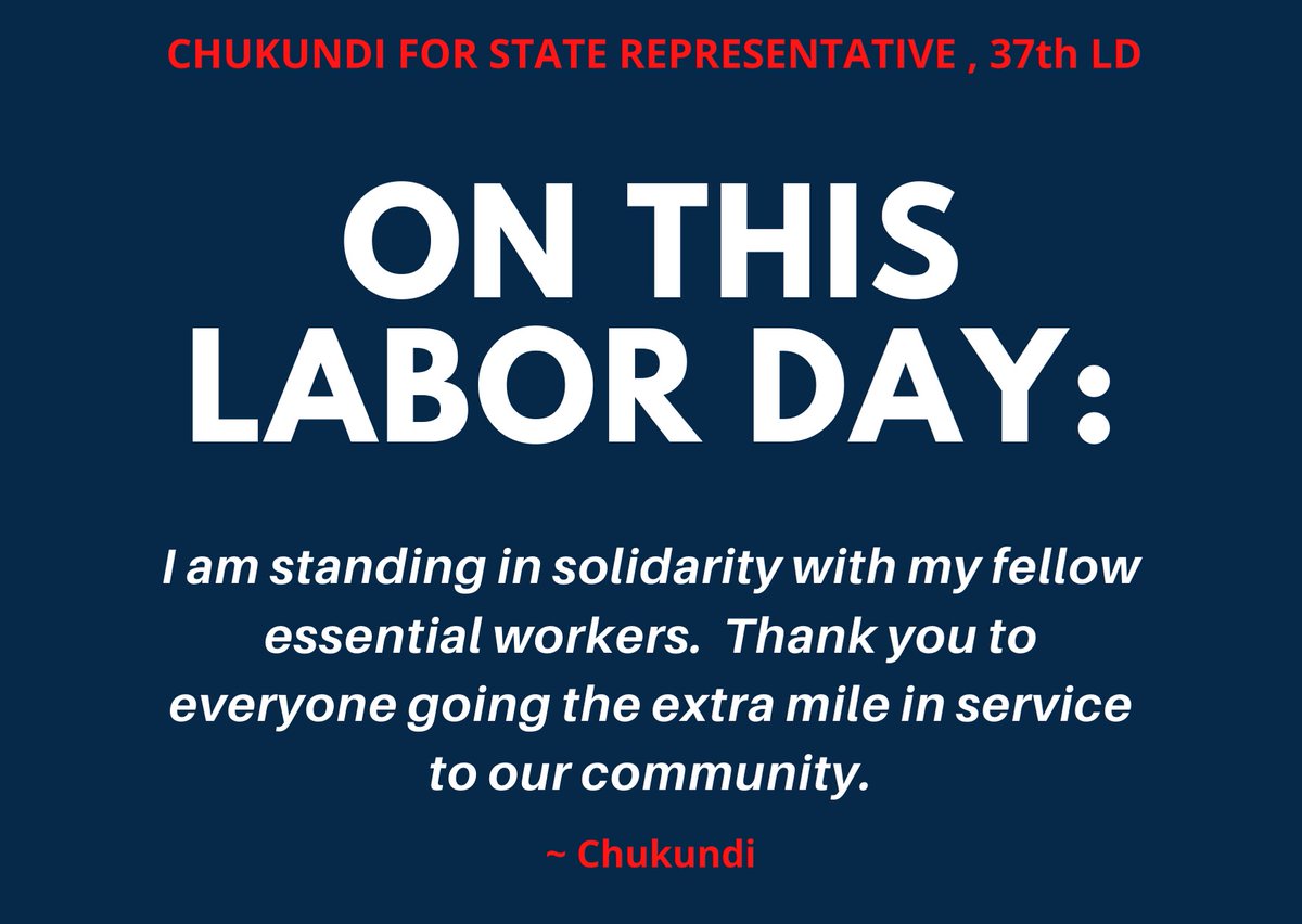 chukundi206's tweet photo. On this labor day I am standing in solidarity with my fellow essential workers. Thank you to everyone going the extra mile in service to our community.
#Chukundi37th #TruRep #LegacyOfService https://t.co/kvs7LrP8P1