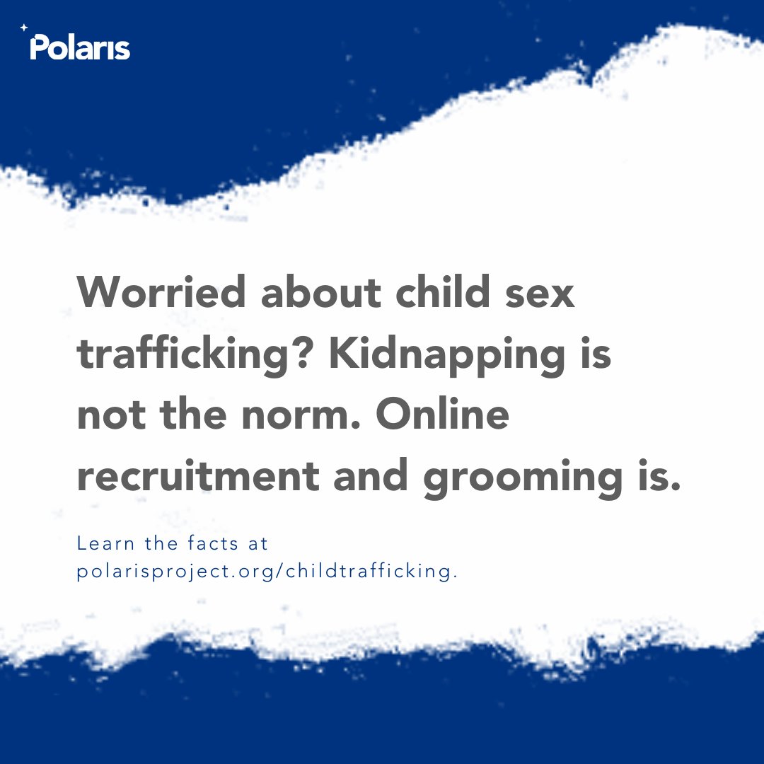 If strangers are involved in child sex trafficking, it usually starts online - and the child thinks the person they are talking to cares about them. Learn more at polarisproject.org/childtrafficki…  

#childtrafficking #childsextrafficking #polarisproject #humantraffickinghotline