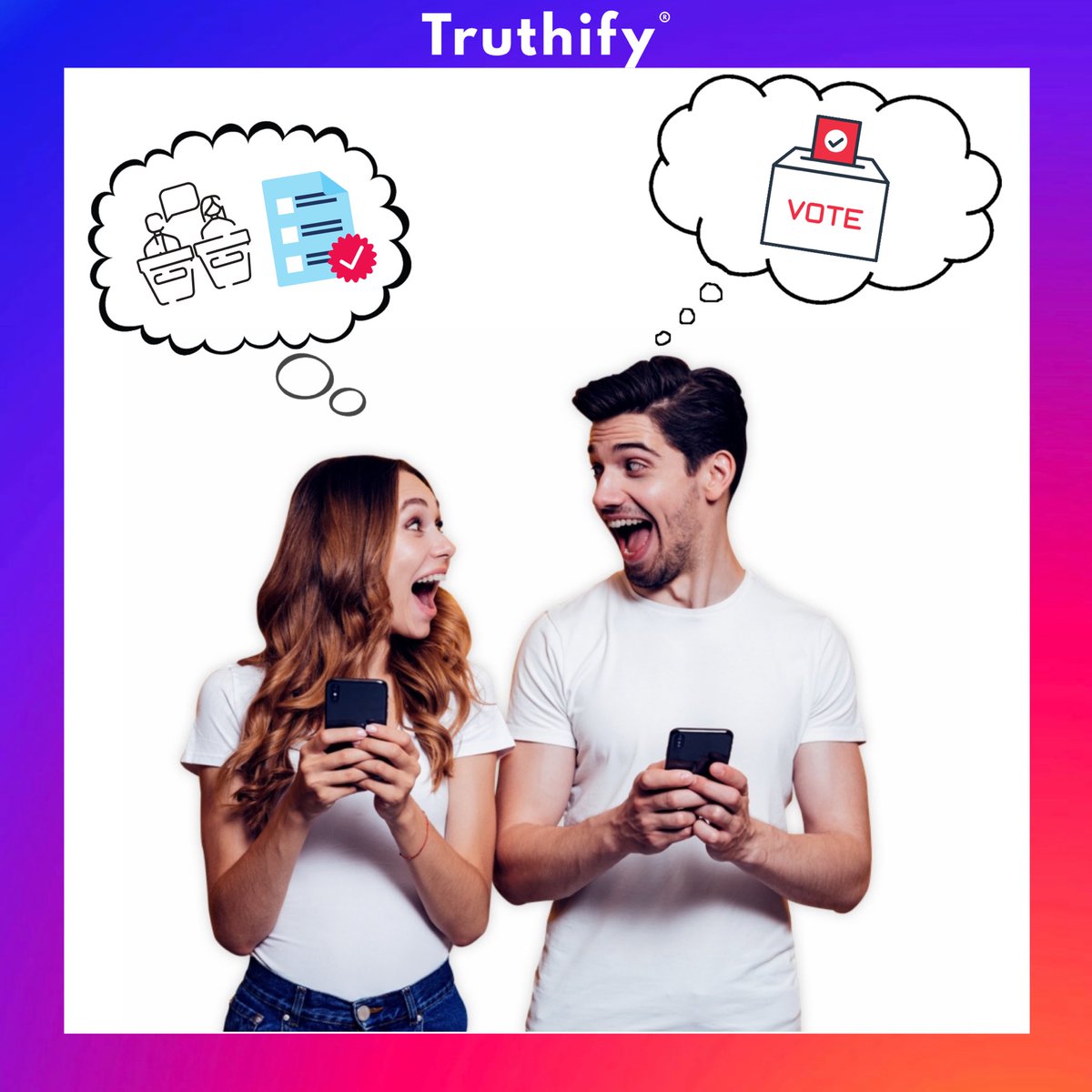 Truthify_app's tweet photo. Let’s get political 🎶 political 🎶 Talk politics with no cringing involved. Get honest reactions from videos on Truthify and compare your score with everyone else! #Truthify https://t.co/sJuQKKQnGL