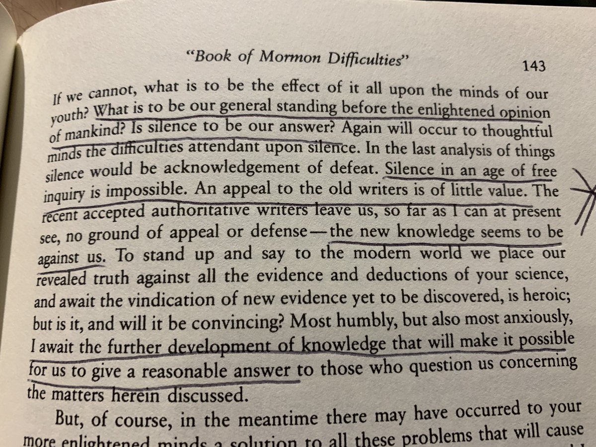 See how he closed his first BoM manuscript. He *wants* to find a faithful answer, but admits he doesn’t know it yet. He also rejects dismissing secular critiques. This is the pragmatist approach to knowledge, yet because it’s not either/or, it’s overlooked by both sides. /21