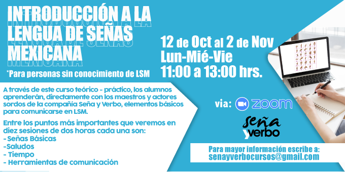 SyVTeatro's tweet photo. ⚠️Curso Básico de LSM⚠️
No te quedes sin aprender con los maestros-actores sordos de #señayverbo con apoyo de un intérprete.
para mayor Info. escribe a:
📧senayverbocursos@gmail.com
#señayverbocursos #cursosLSM #LSM #Zoom #CursosZoom #CursosOnline https://t.co/n1txBpGUJR